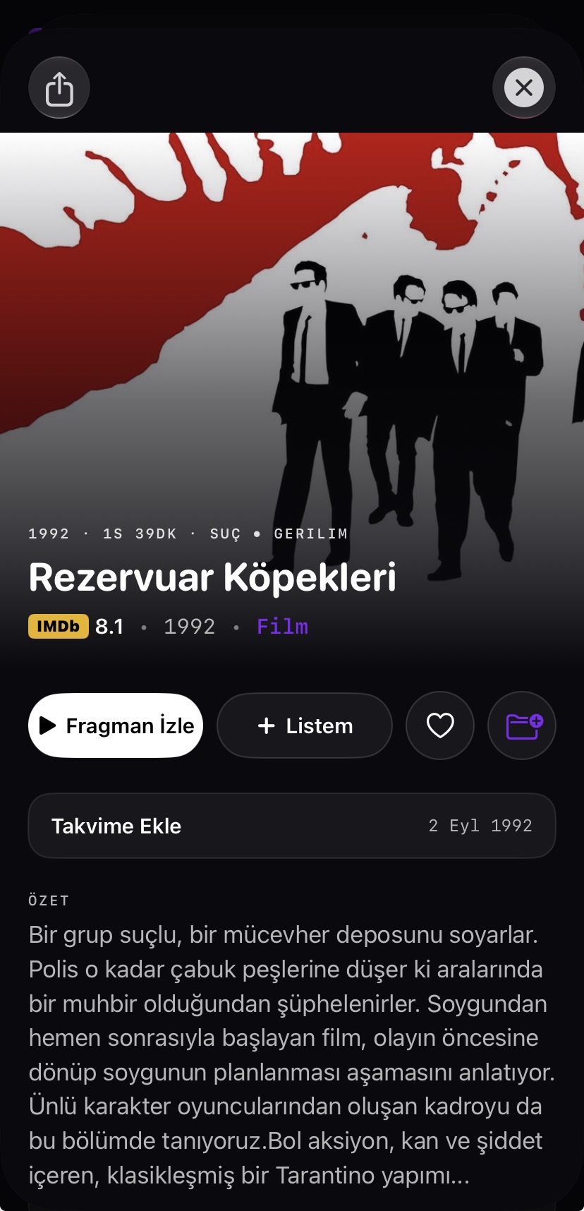 Cineory film detay ekranı